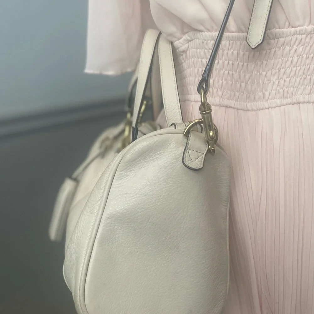 Coach Avery Pebbled Leather Satchel | Ivory Beige